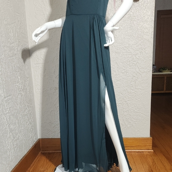 One-Shoulder Chiffon Maxi Dress with Light Gathers and Front Slit - Picture 3 of 6